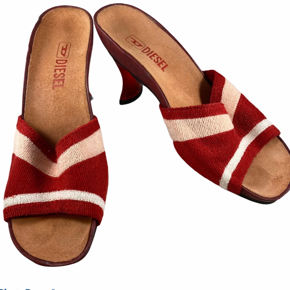 Diesel Love red lucite heels sandals mules 6.5